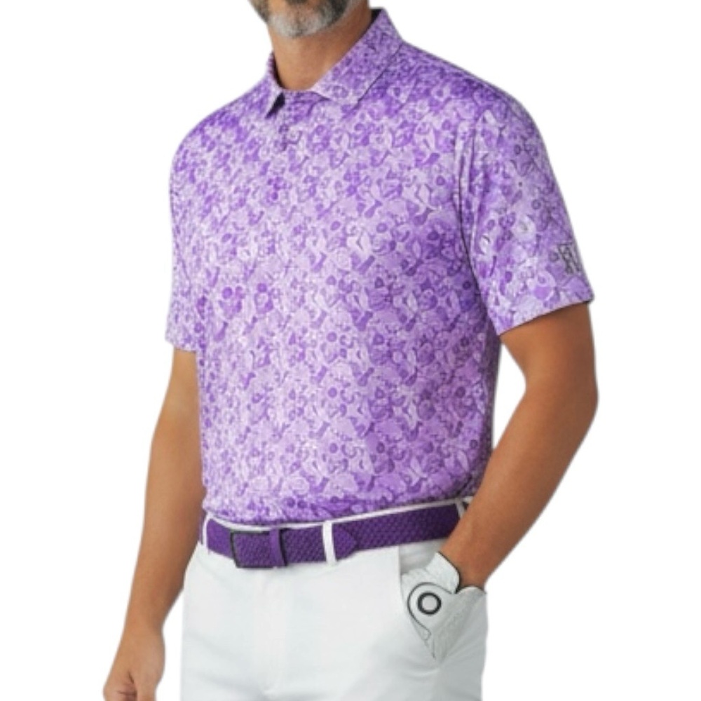PGA Tour Polo GolfMen’s Purple Tropical Floral Shirt Short Sleeveless Sz XL